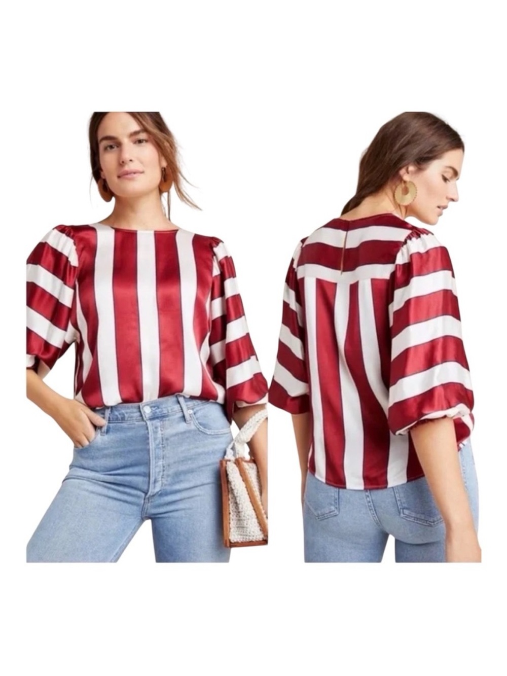 Maeve Maria striped blouse with balloon sleeves. Sz. 4 - Picture 5 of 13
